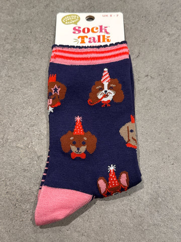Sock Talk Party Dog Walk Women’s Navy Socks