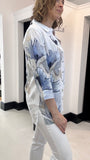 Dolcezza White & Blue Floral Linen Blouse