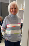 Estheme Grey & Cream Striped Cashmere Sweater