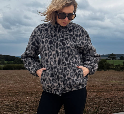 PULZ Leopard Black & Taupe Bomber Jacket