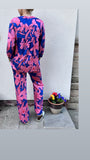 Milano Blue Pink Floral Straight Leg Silky Trouser