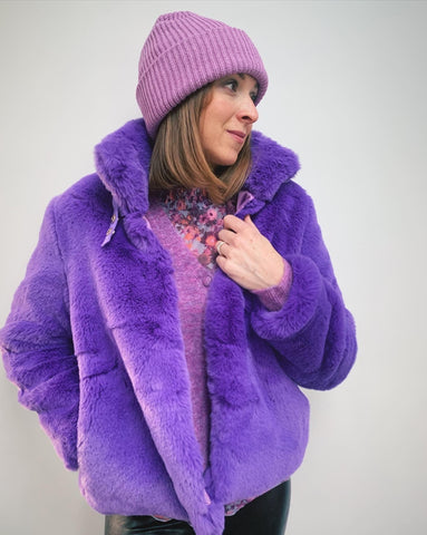 Numph Purple Faux Fur Jacket