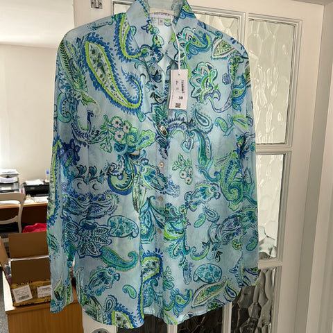 Just White Pale Blue Blouse with Paisley Print