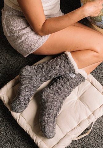 Grey Cozy Sole Knitted Slipper Socks One Size 36-41