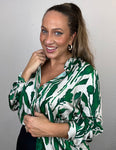 Milano Green & Cream Patterned Silky Blouse