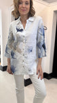 Dolcezza White & Blue Floral Linen Blouse