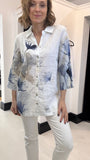 Dolcezza White & Blue Floral Linen Blouse