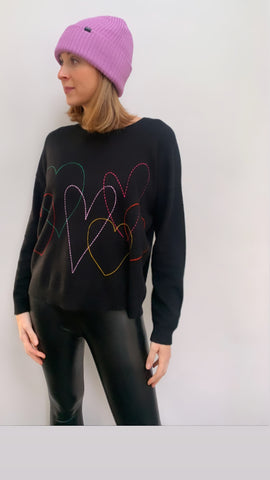 Estheme Black with Embroidered Hearts Sweater