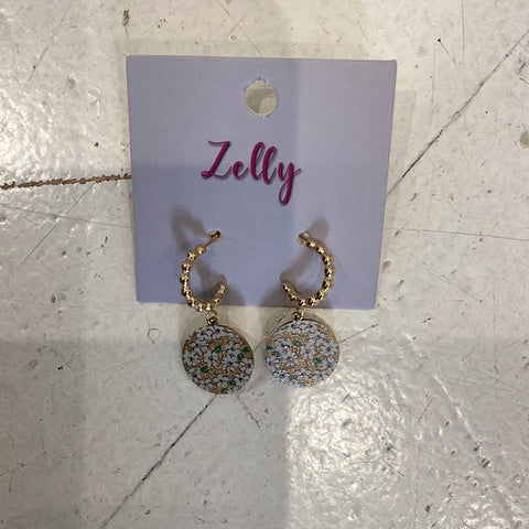 Zelly Small Gold Hoop with Cream Glitter Floral Circle