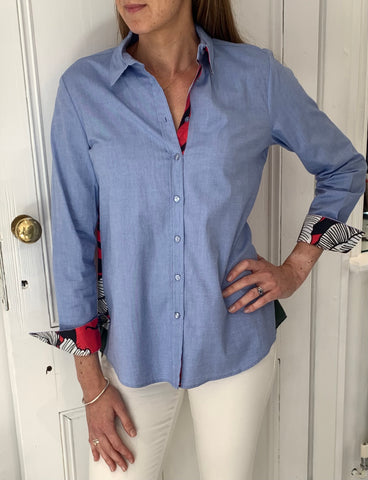 Milano Light Blue Blouse With Floral Print Back
