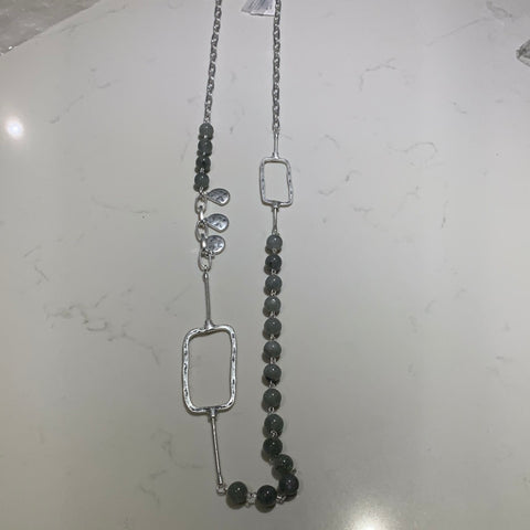 Envy Long Silver & Grey Beaded Necklace