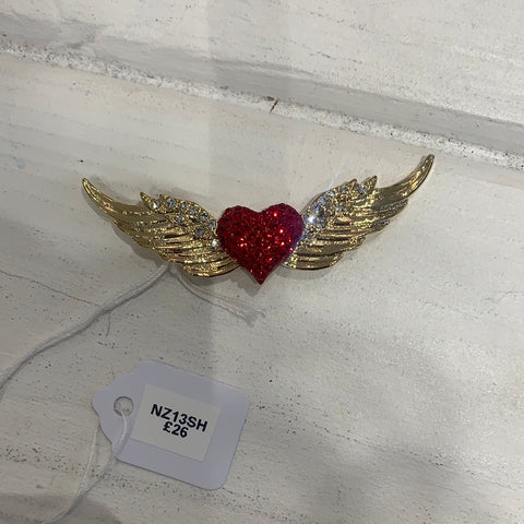 Nour Heart Angel Wing Shoe Brooch