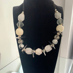Onelife White Marble Bead with Silver triangle Necklace