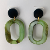 Big Metal Green Oval Resin Earrings