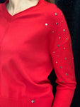 Gollehaug Red V Neck Stud detail Sweater